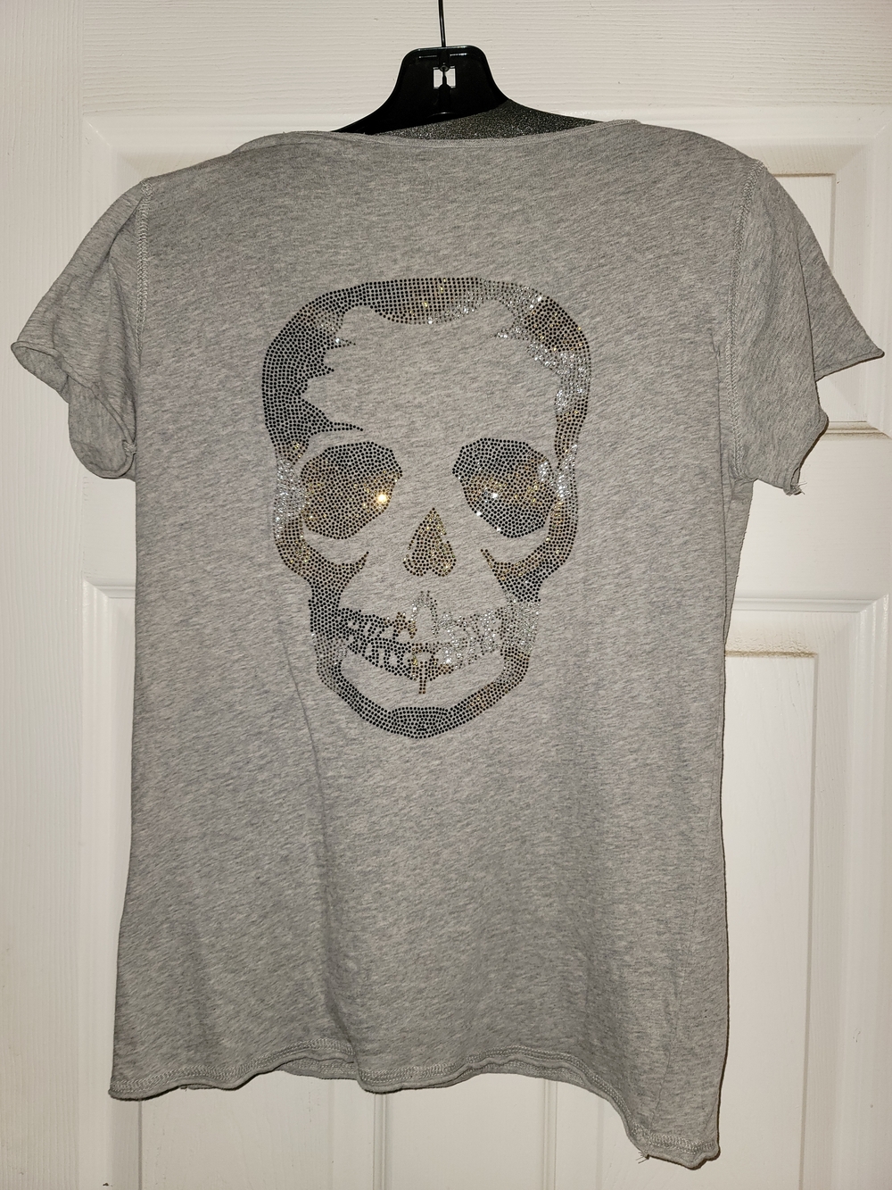 Zadig & Voltaire Gray Womana’s T-Shirt with Metallic Skull